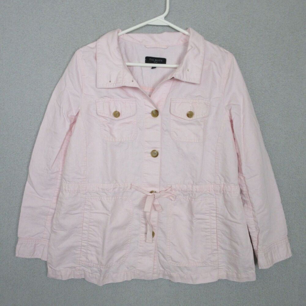Talbots Jacket Womens Petite LP Button Front Drawstring Light Pink Cotton Linen